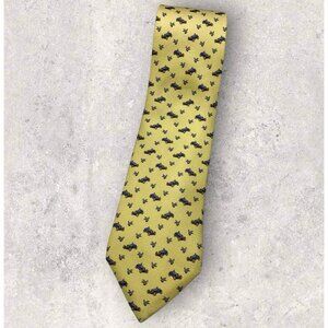 CHURCH'S Silk Tie ITALY Yellow Vintage Car Bird W:3.7" EUC